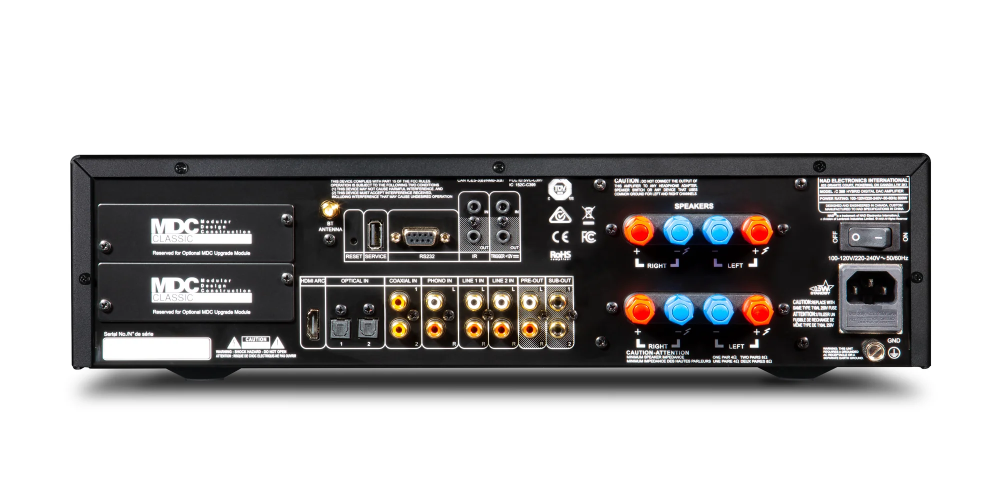 Rear panel of NAD C 399 with MDC2 expansion slots