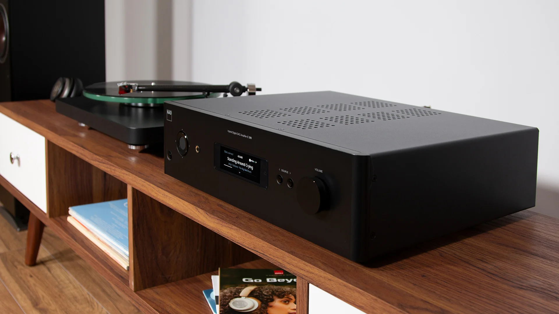 NAD C 399 amplifier with turntable and speakers