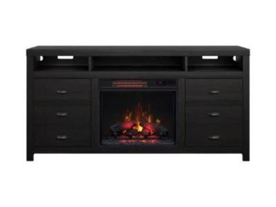 Bell'O TV Stand with Classic Flame Electric Fireplace in Black - WILDERB