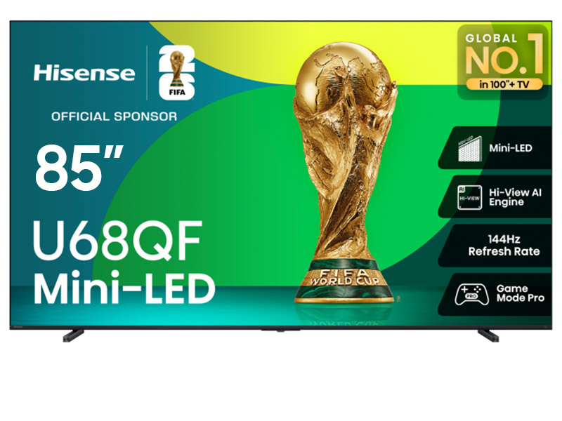 85" Hisense 85U68QF Mini-LED QLED AI TV 144Hz Fire TV