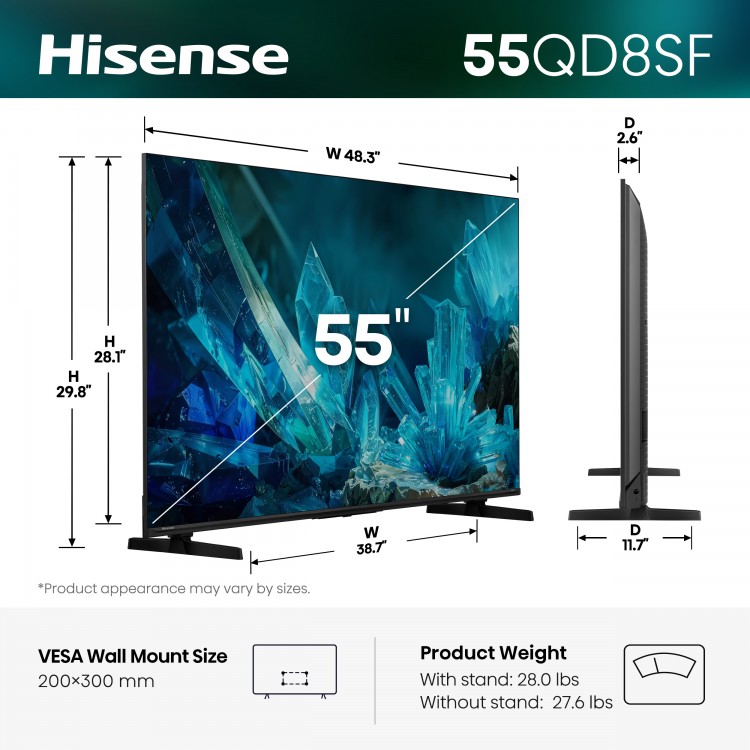 55 Hisense Hi-QLED Mini-LED AI TV 144Hz Fire TV - 55QD8SF