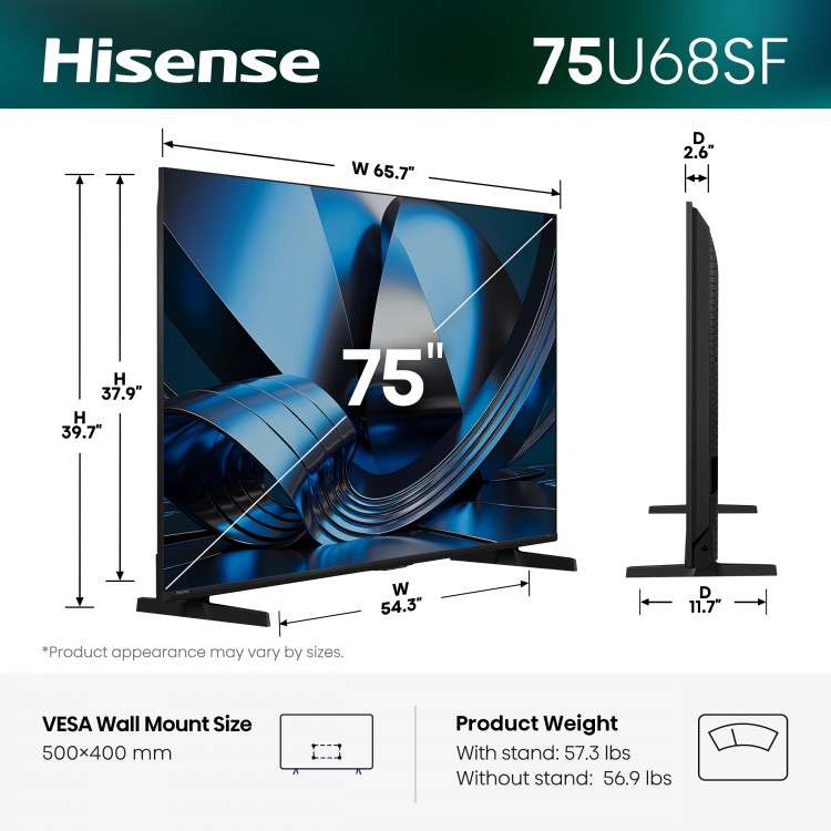 75" Hisense Hi-QLED Mini-LED AI TV 144Hz Fire TV - 75U68SF