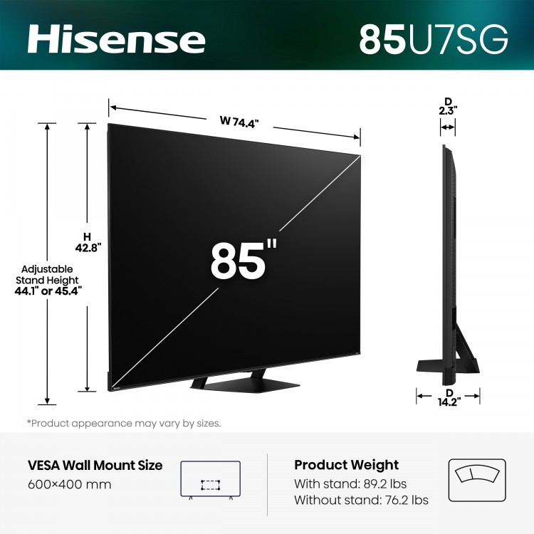 85" Hisense 85U7SG Hi-QLED Mini-LED AI Google TV