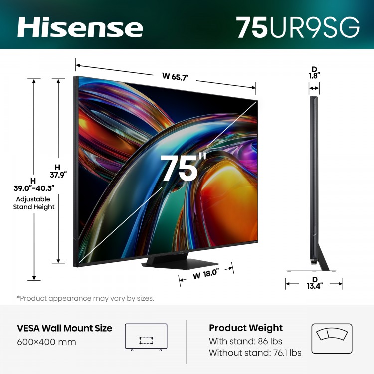 75" Hisense 75UR9SG RGB MiniLED AI Google TV