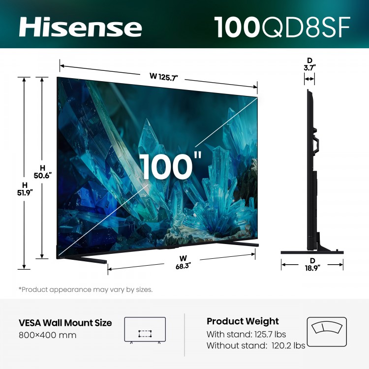 100" Hisense Hi-QLED Mini-LED AI TV 144Hz Fire TV - 100QD8SF