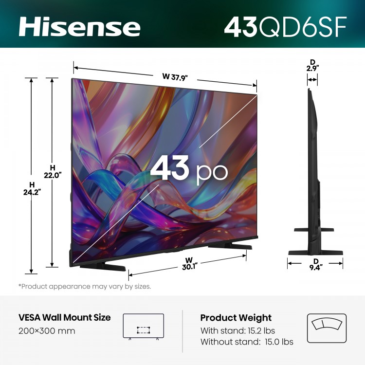 43" Hisense 43QD6SF Hi-QLED 4K UHD Fire Smart TV