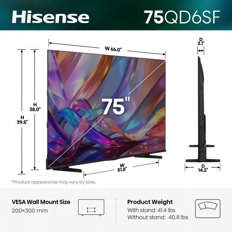 75" Hisense 75QD6SF Hi-QLED 4K UHD Fire Smart TV