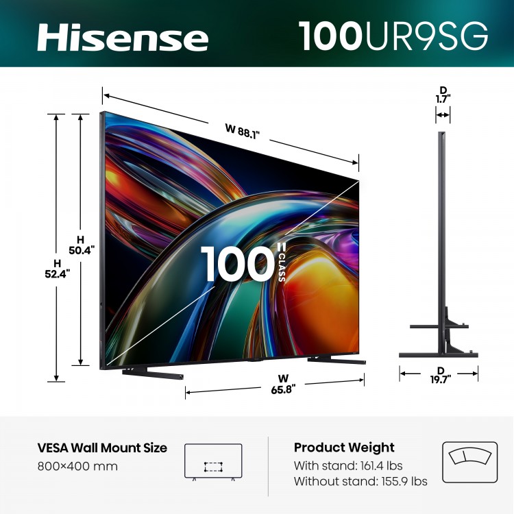 100" Hisense 100UR9SG RGB MiniLED AI Google TV