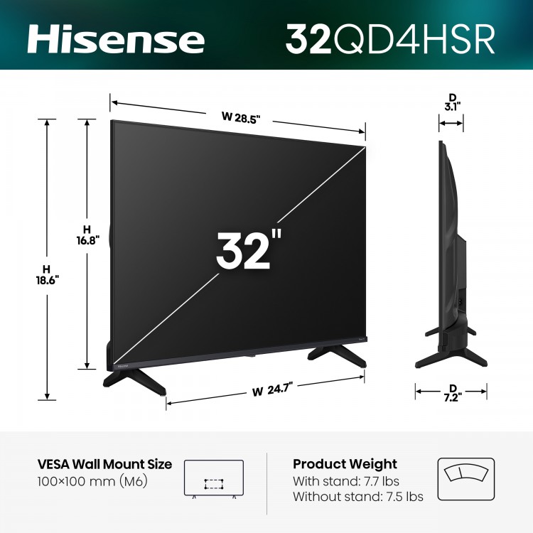 32" Hisense 32QD4HSR Hi-QLED HD Smart Roku TV