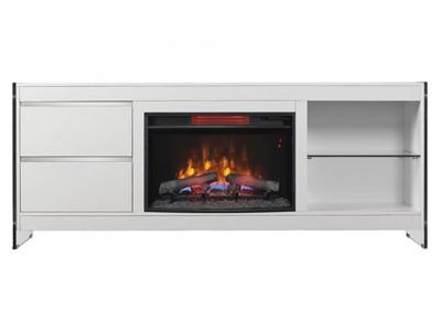 Bell'O 72" Classic Flame Bello Mantle White Biscayne And Electric Insert 26" Crushed Glass BIS72MTL+26EF031GPG